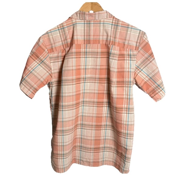 Patagonia Men’s Sz M Short Sleeve Button Front Orange Peach Plaid Shirt - Picture 3 of 6